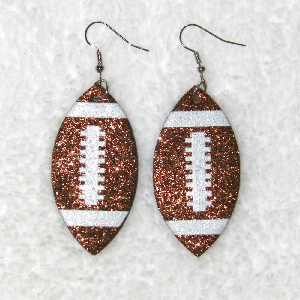 Brown Glitter Football Earrings NEW 2 1/4" - Picture 2 of 2